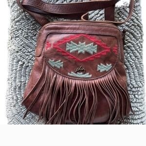 Velez Brown Small Crossbody Bag With Red & Turquiose Accents